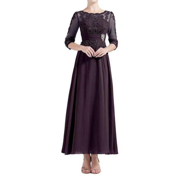 MACloth Women Tea Length 3/4 Sleeve Boat Neck Mother Bride Dresses Bridal Party