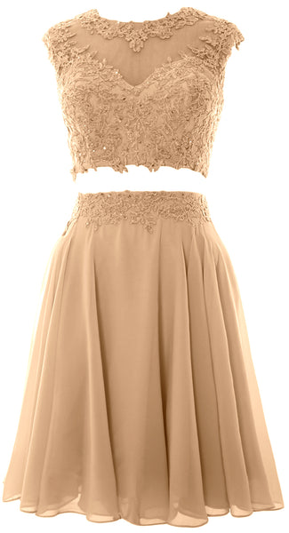 MACloth Women Vintage 2 Piece Prom Homecoming Dress Lace Wedding Party Gown