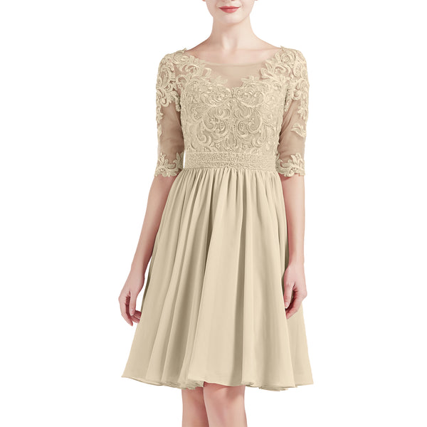 MACloth Women Half Sleeves Short Lace Beading Boat Neckline Mother of Bride Dresses Wedding Bridal Party