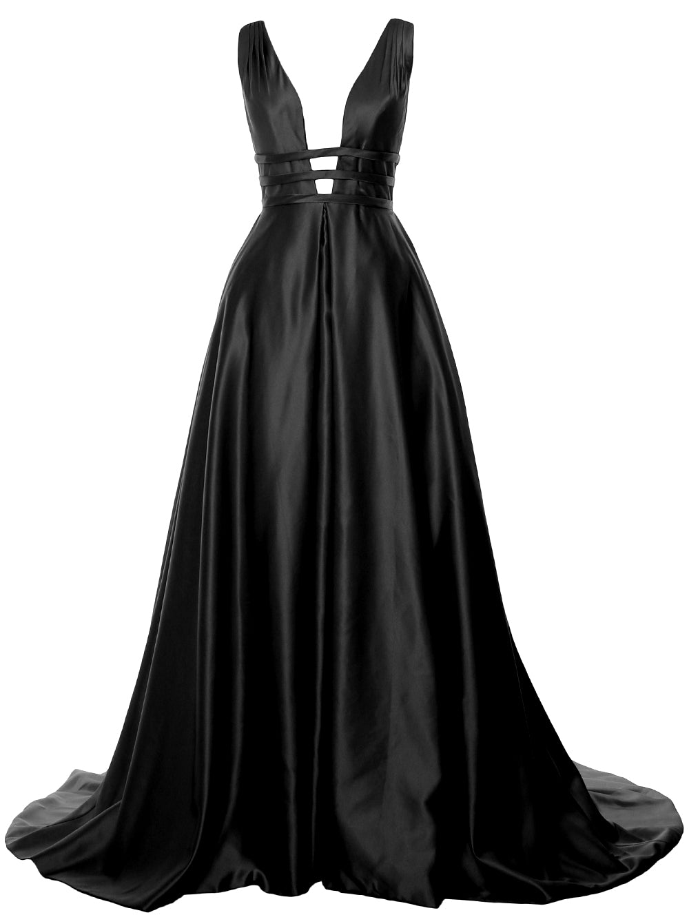 MACloth Damen Ballkleid mit tiefem V-Ausschnitt, Satin, ärmellos, formelle Abendkleider