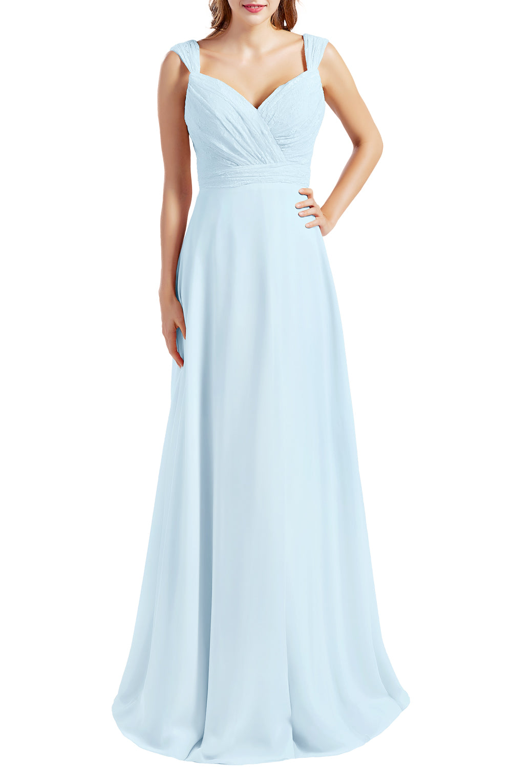 MACloth Damen Brautjungfernkleid mit Spitzenmieder, Chiffon, lang, formelles Abendkleid