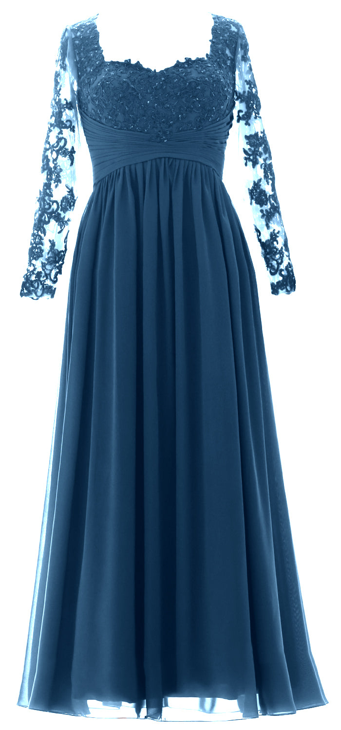 MACloth Damen Kleider für die Brautmutter, Spitze, formelles Abendkleid mit Ärmeln