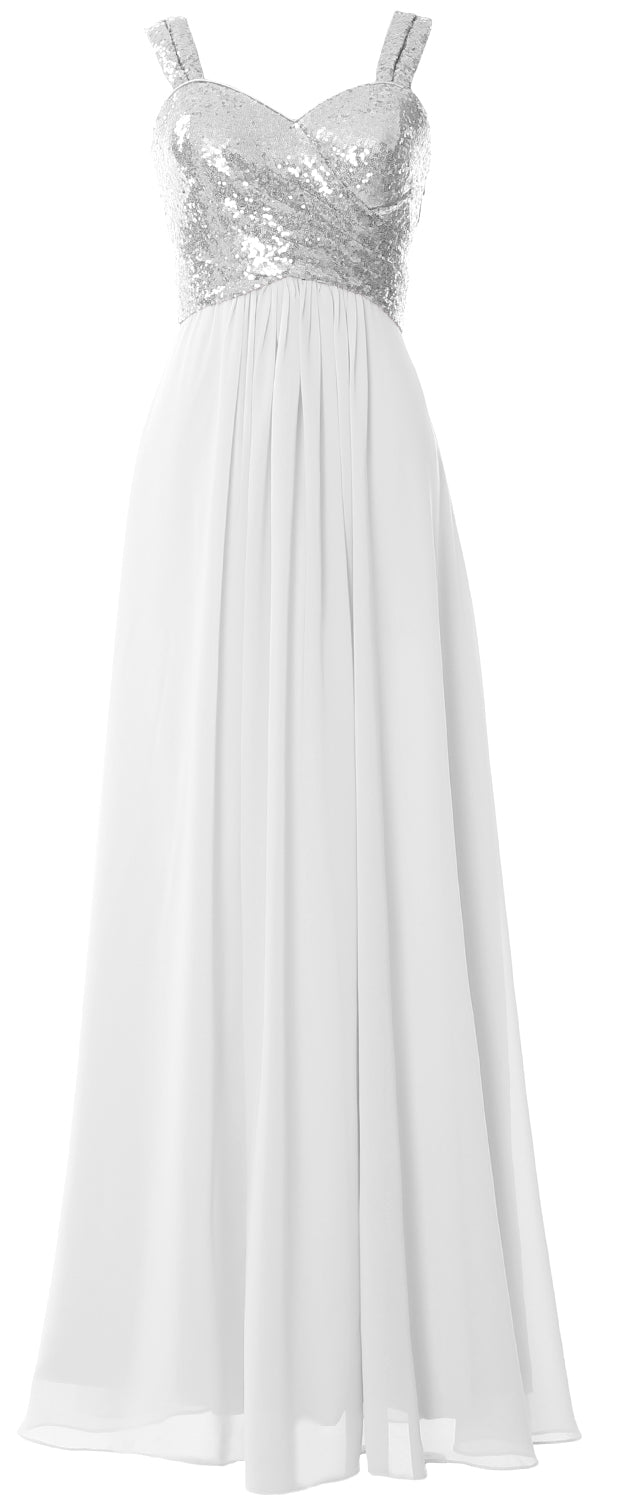 MACloth Women Sequin Chiffon Long Bridesmaid Dress Cowl Back