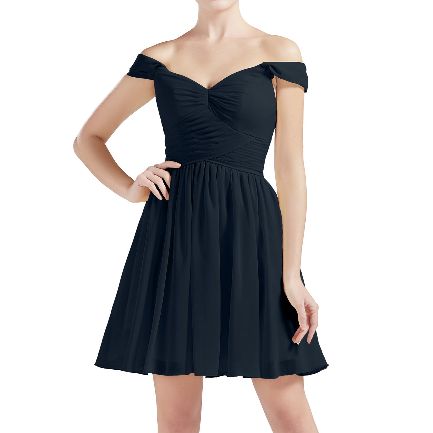 MACloth Damen Schulterfrei Kurze Chiffon Brautjungfernkleider Hochzeit Party BD MoH