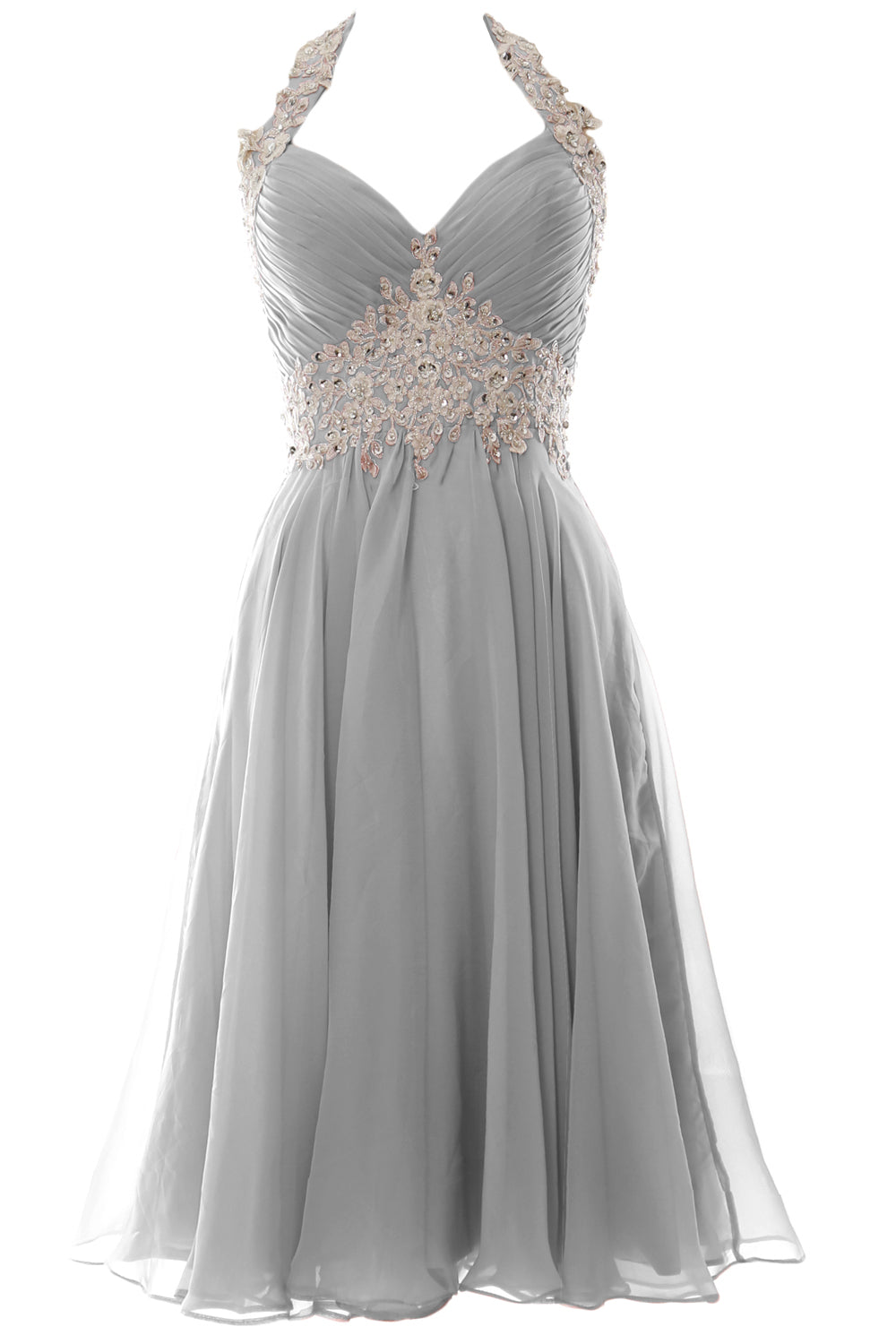 MACloth Damen Neckholder Kurz Spitze Perlenbesetztes Kleid für Hochzeitsgäste Homecoming