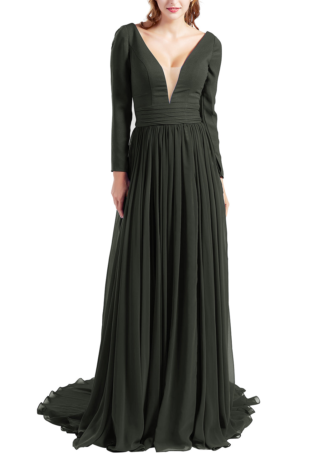MACloth Women Plunging V Neck Long Sleeve Formal Evening Dress Prom Pa MACloth Women Plunging V Neck Long Sleeve Formal Evening Dress Prom Pa