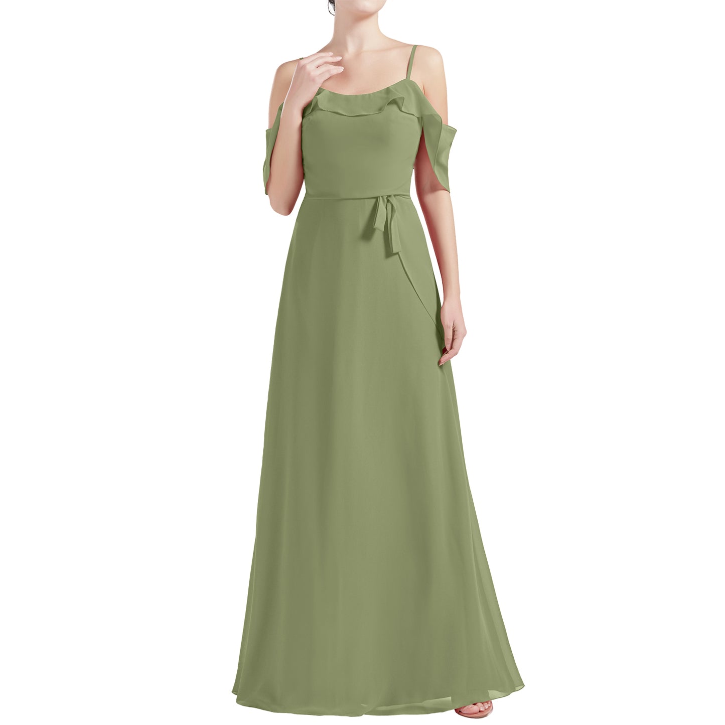 MACloth Women Cold Shoulder Long A Line Wedding Bridesmaid Dresses