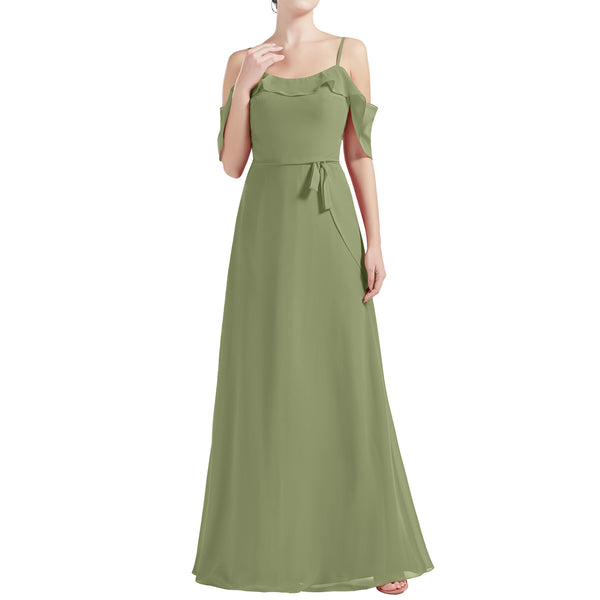 MACloth Women Cold Shoulder Long A Line Wedding Bridesmaid Dresses