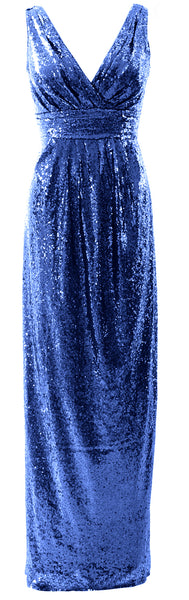 MACloth Women Bridesmaid Dresses V Neck Sleeveless Sequin Formal Evening Gown
