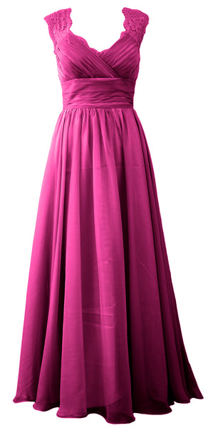 MACloth Women Vintage Long Bridesmaid Dress V Neck Lace Formal Evening Gown