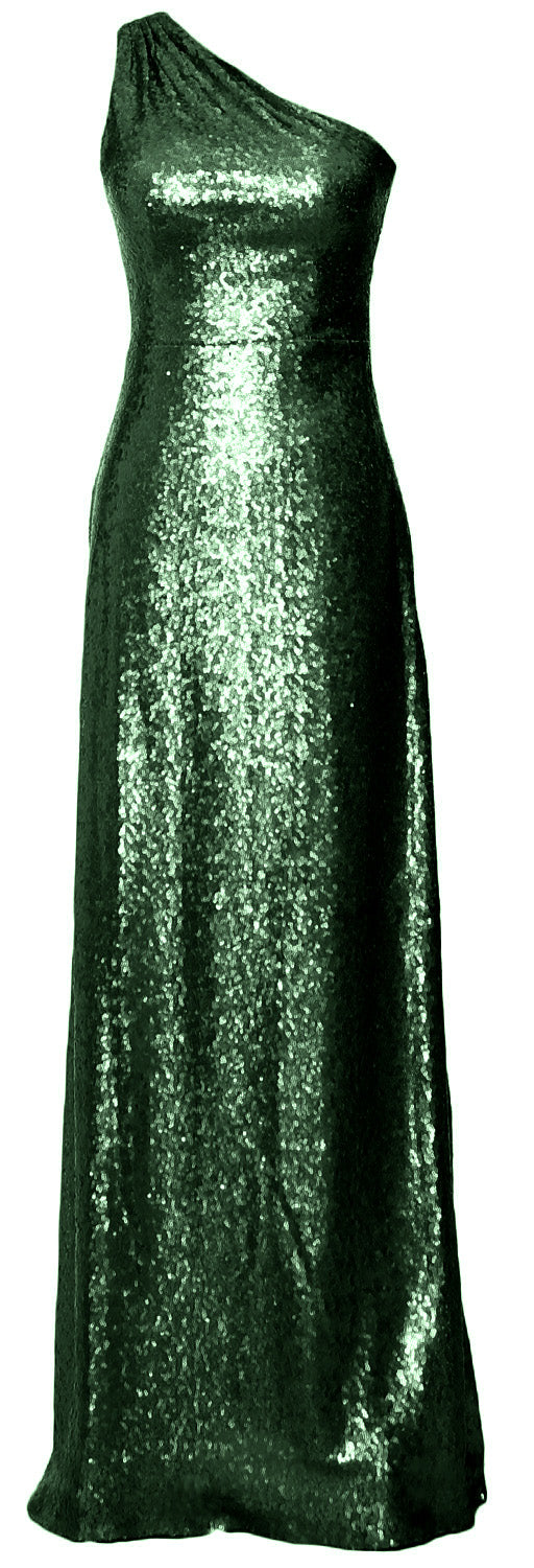 MACloth Women Sequin One Shoulder Long Bridemaid Dresses Military Ball Gown