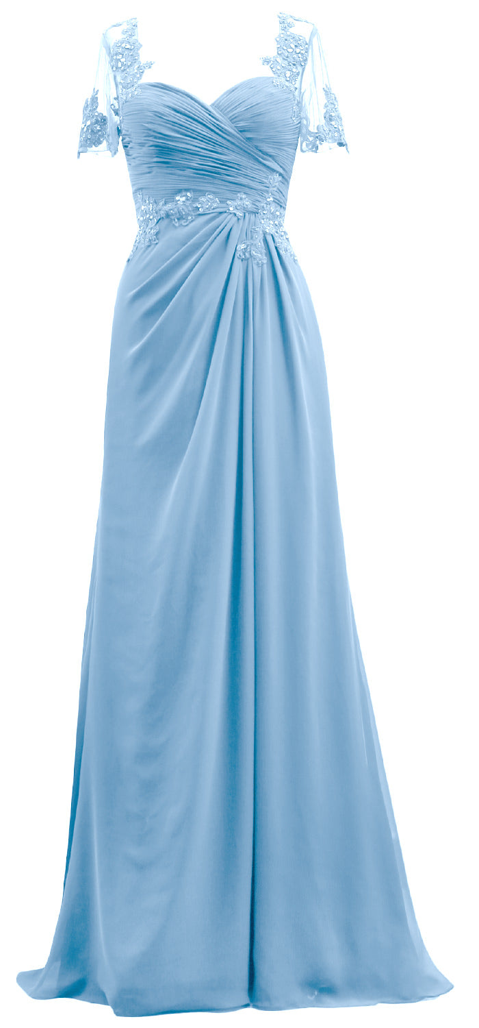 MACloth Damen Kurze Ärmel Spitze Formelles Abendkleid Maxikleid für die Brautmutter