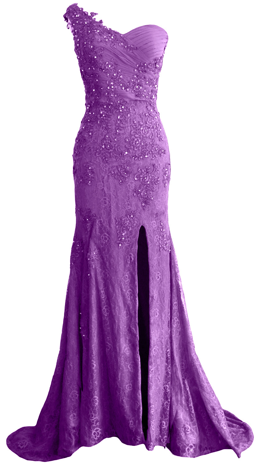 MACloth Women Prom Dresses Mermaid One Shoulder Long Lace Maxi Wedding Gown Long