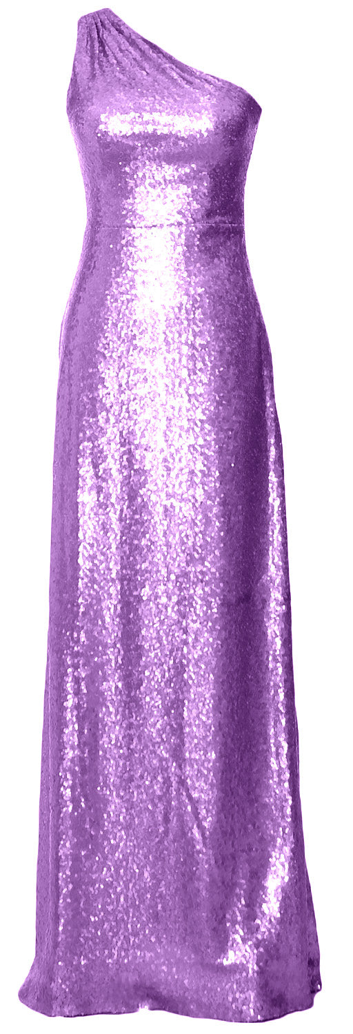 MACloth Women Sequin One Shoulder Long Bridemaid Dresses Military Ball Gown