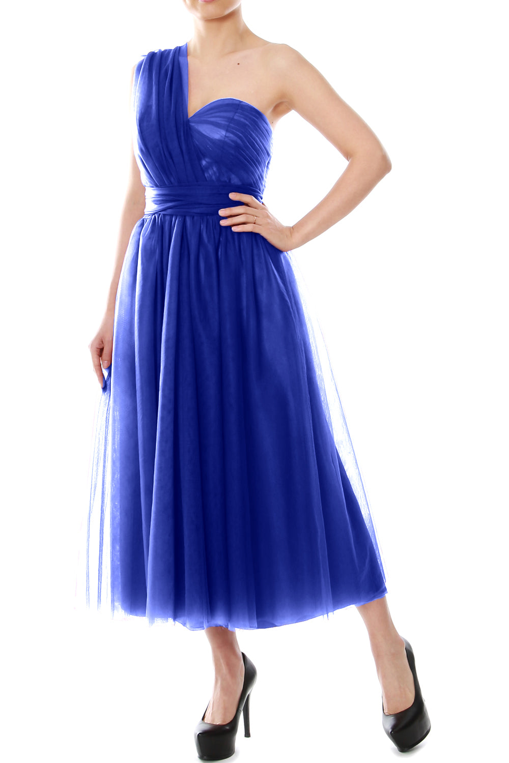 MACloth Midi Convertible Vestidos de dama de honor Vestido de fiesta de boda de tul