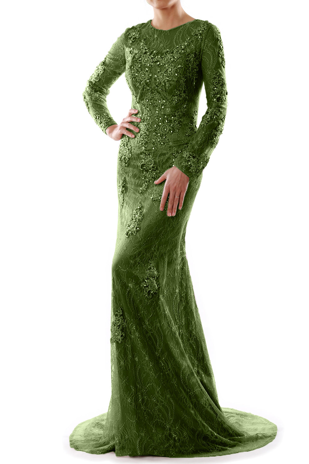 MACloth Women Long Sleeve Mermaid Lace Evening Formal Gown Mother of Bride Dress