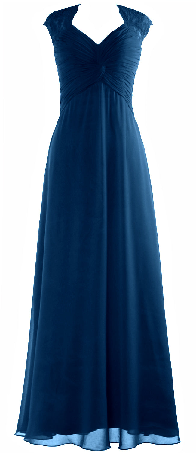 MACloth Women Cap Sleeve Lace Long Prom Dress Chiffon Wedding Party Formal Gown