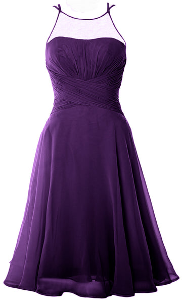 MACloth Elegant Illusion Short Cocktail Dress Chiffon Wedding Party Formal Gown