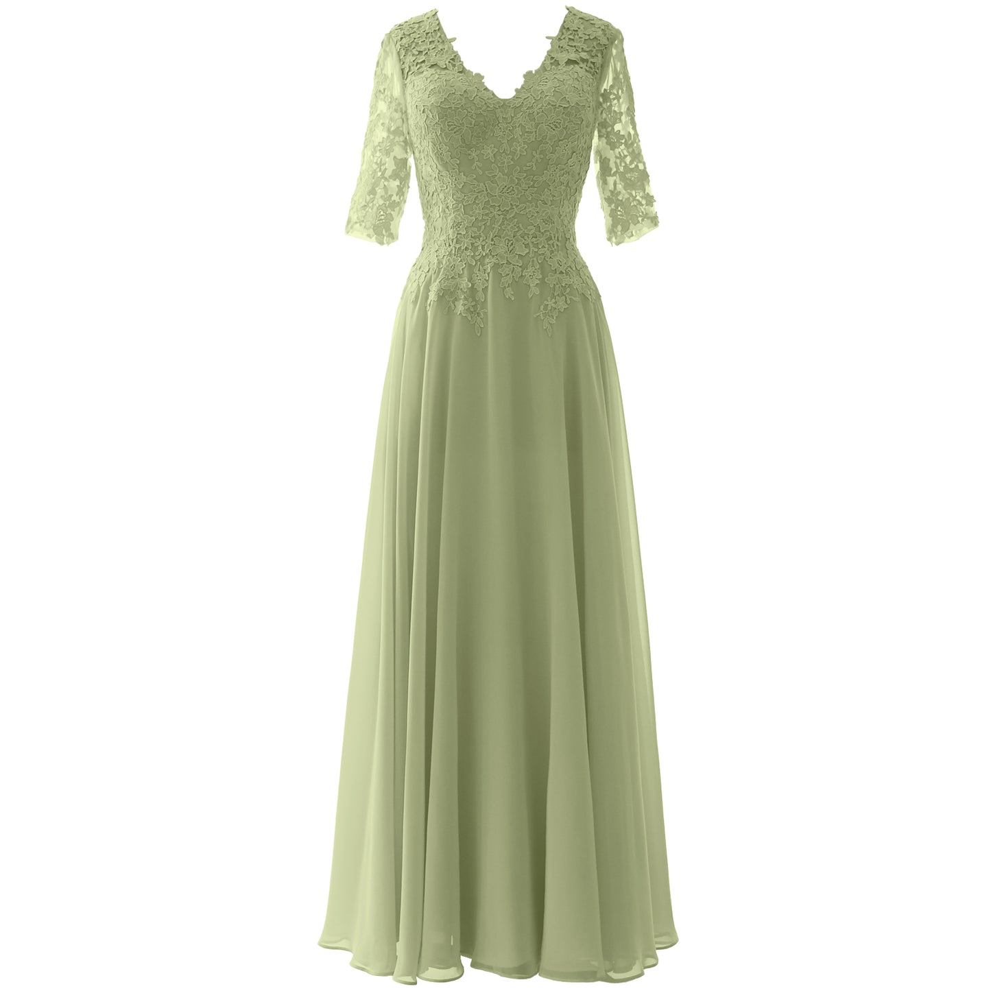 MACloth Vestido largo maxi para madre de la novia, manga corta, encaje, escote en V, vestido de noche
