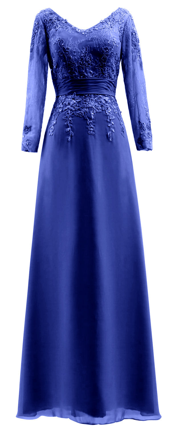 MACloth Vestidos de madre de la novia Mangas largas Cuello en V Encaje Vestido de noche formal