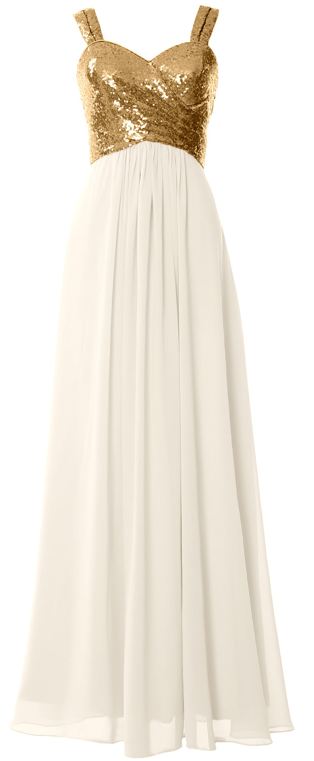 MACloth Women Sequin Chiffon Long Bridesmaid Dress Cowl Back
