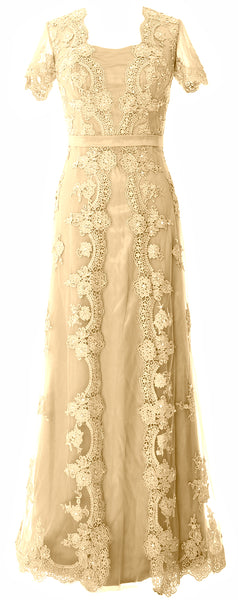 MACloth Women Mother of the Bride Dresses Short Sleeves Lace Formal Evening Gown