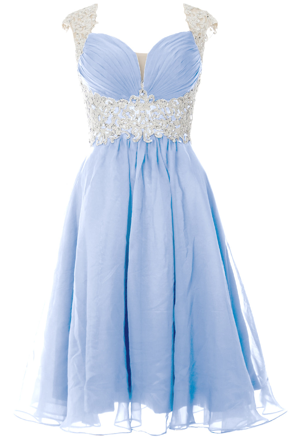 MACloth Women Cap Sleeve Lace Chiffon Short Prom Dress Wedding Party Formal Gown