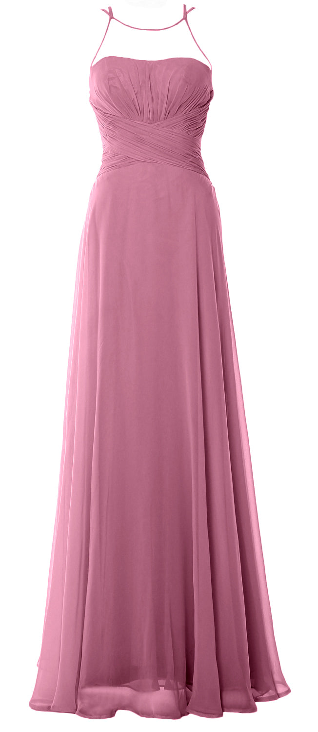 MACloth Damen Neckholder Langes Brautjungfernkleid Chiffon Schlichtes Ballkleid Formales Kleid