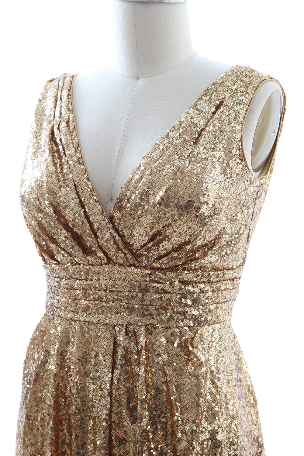 MACloth Vestidos de dama de honor para mujer Vestido de noche formal con lentejuelas sin mangas y cuello en V