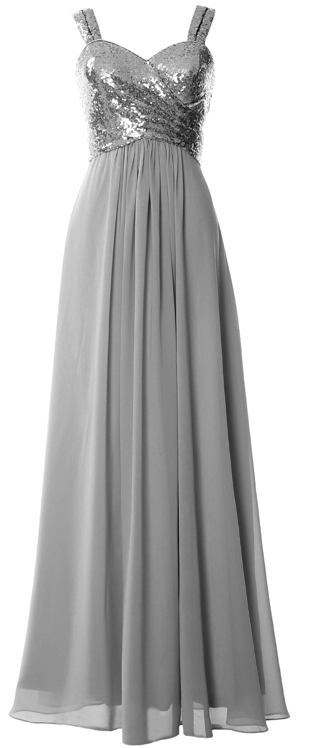 MACloth Women Sequin Chiffon Long Bridesmaid Dress Cowl Back
