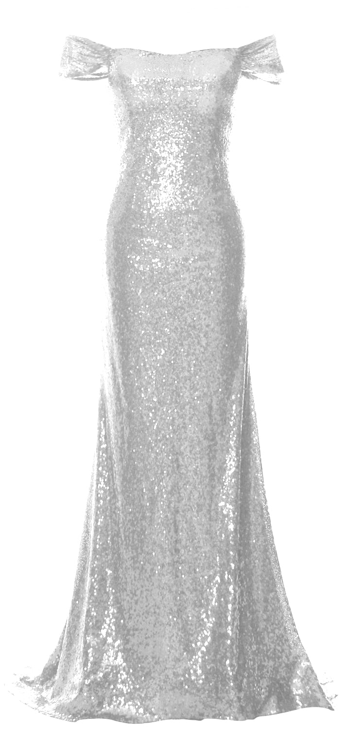 MACloth Damen Schulterfreies Ballkleid Meerjungfrau Pailletten Langes formelles Abendkleid