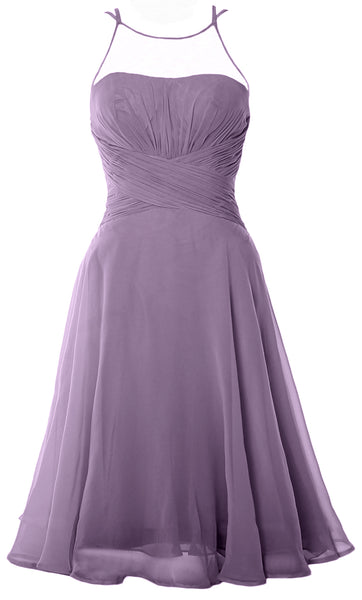 MACloth Elegant Illusion Short Cocktail Dress Chiffon Wedding Party Formal Gown