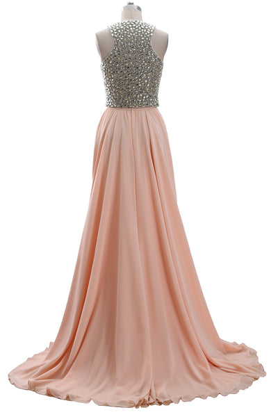 MACloth Women Two Piece Beaded Formal Evening Gown 2019 Chiffon Long Prom Dress