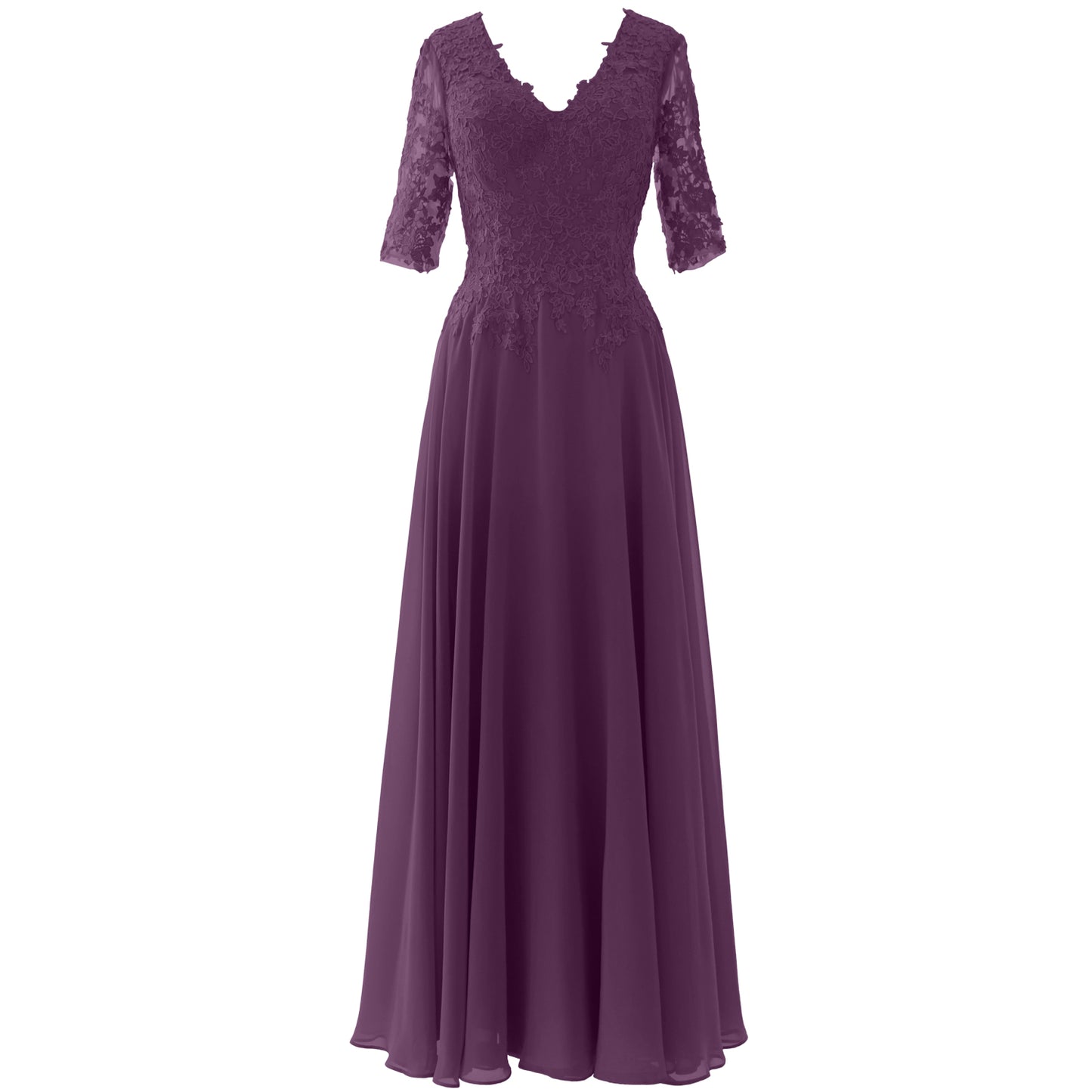 MACloth Vestido largo maxi para madre de la novia, manga corta, encaje, escote en V, vestido de noche