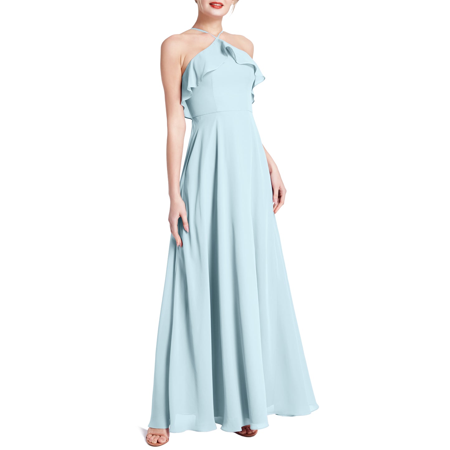 MACloth Women Ruffle Overlay Maxi Wedding Party Bridesmaid Dresses Evening Gown