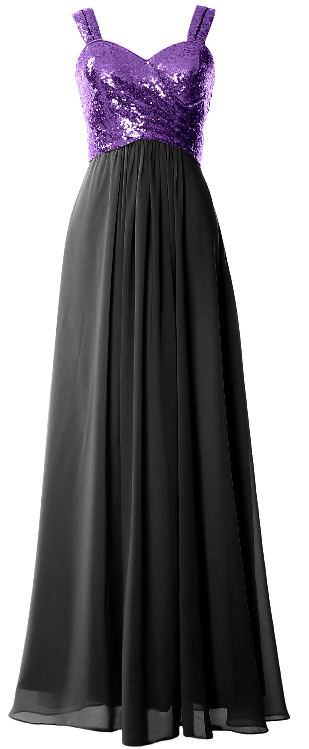 MACloth Women Sequin Chiffon Long Bridesmaid Dress Cowl Back
