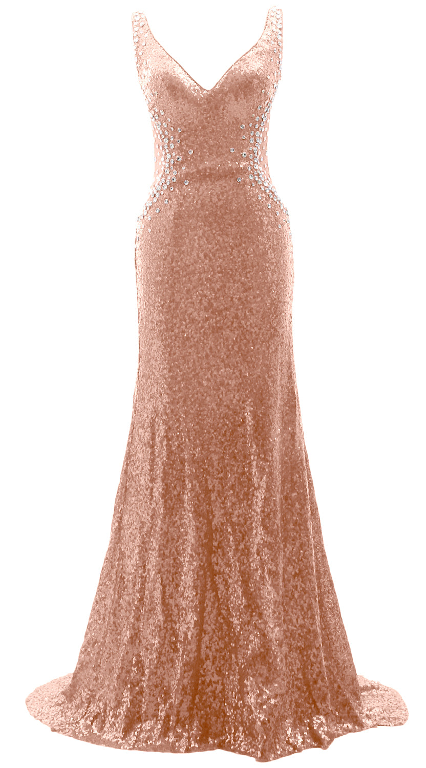 MACloth Women Prom Dresses Mermaid Sleeveless Sequin Party Evening Formal Gown