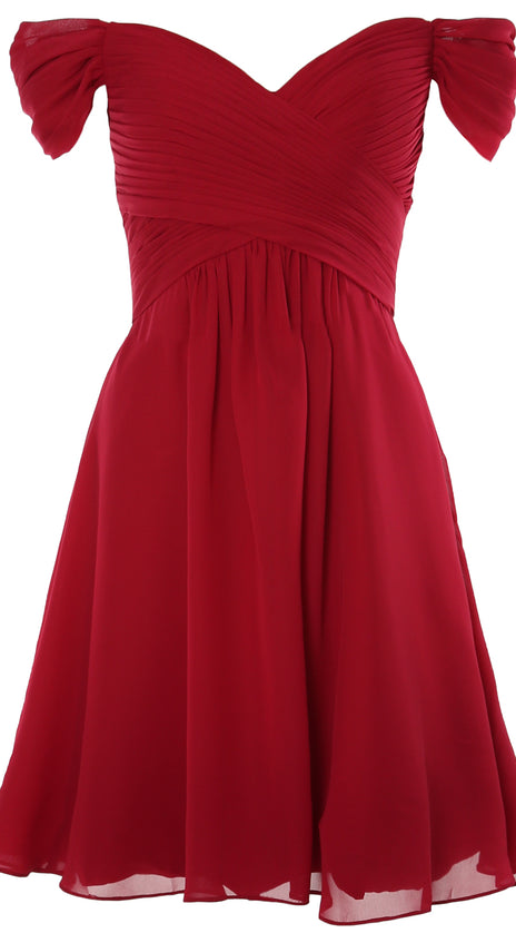MACloth Women Off Shoulder Short Bridesmaid Dress Wedding Party Formal Gown