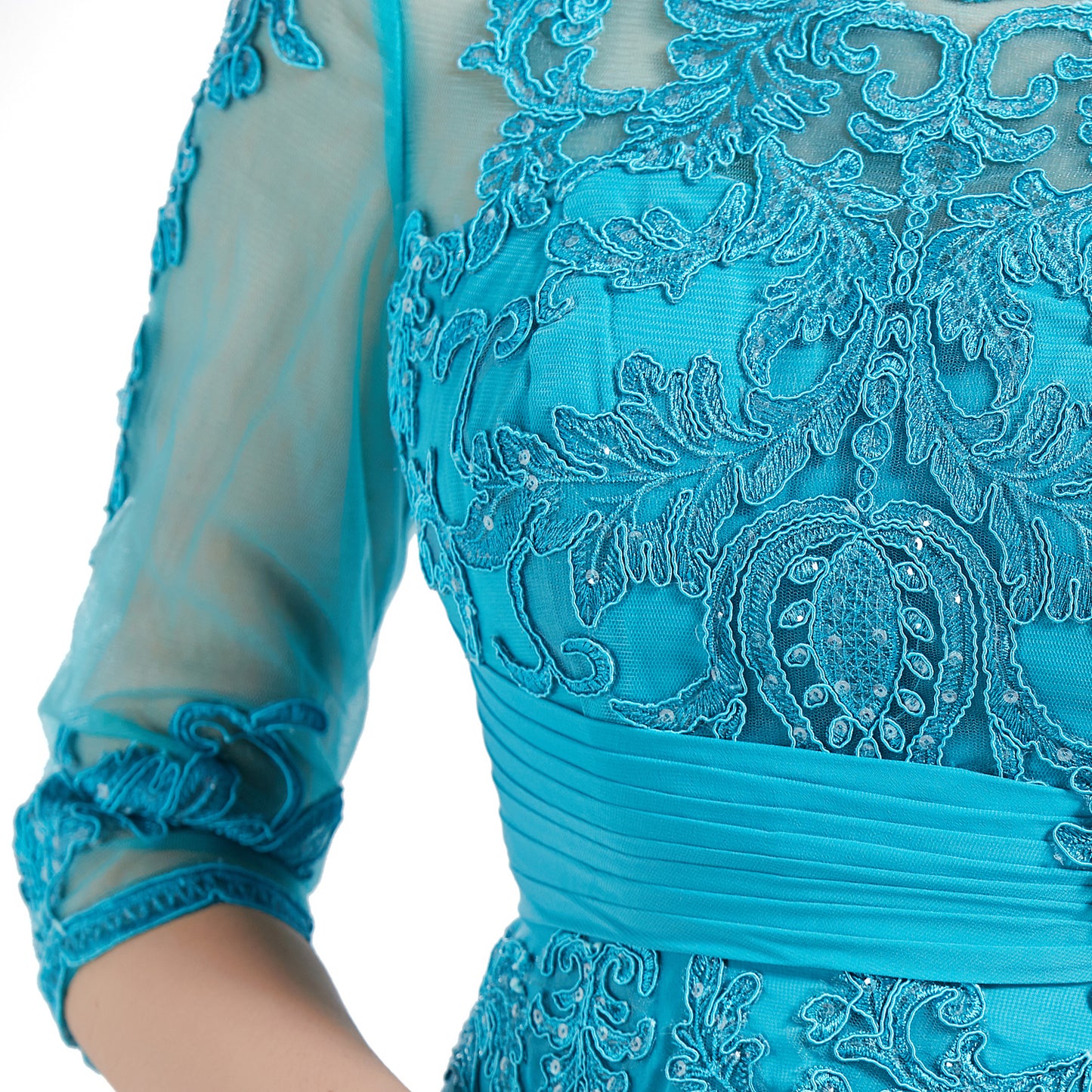 MACloth Women Tea Length 3/4 Sleeve Boat Neck Mother Bride Dresses Bridal Party