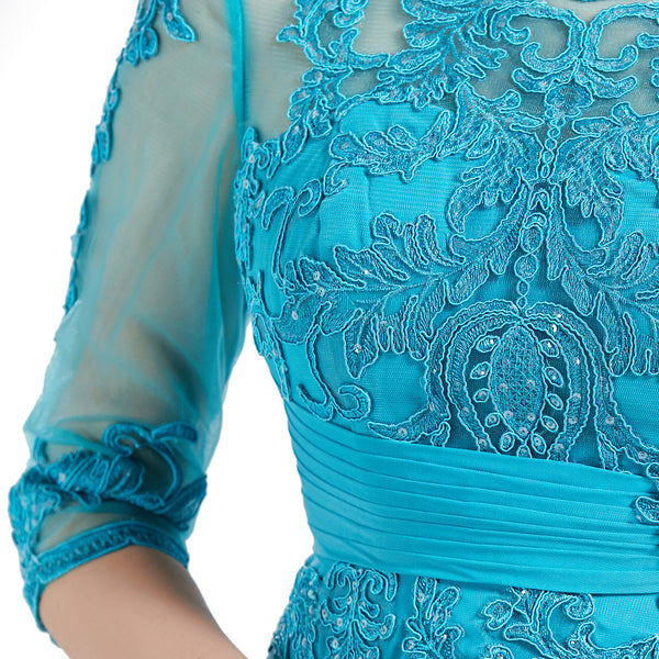 MACloth Women Tea Length 3/4 Sleeve Boat Neck Mother Bride Dresses Bridal Party