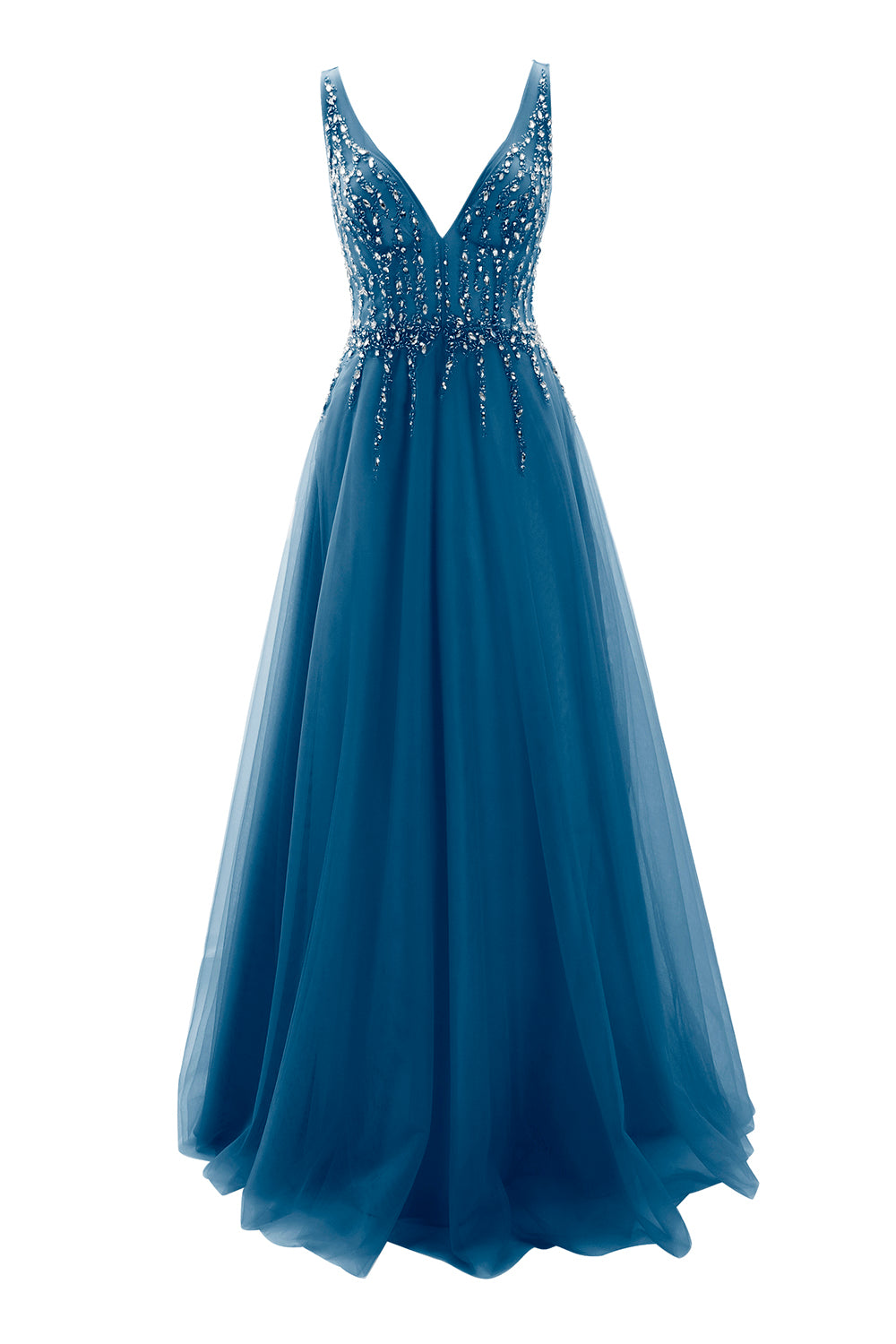 MACloth Ballkleid mit tiefem V-Ausschnitt, Tüll, lang, formelles Abendkleid, Brautkleid, Hochzeit