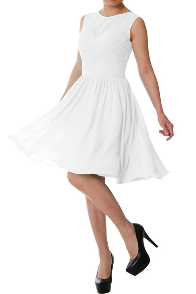 MACloth Elegant O Neck Short Bridesmaid Dress Chiffon Wedding Party Formal Gown