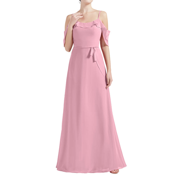 MACloth Women Cold Shoulder Long A Line Wedding Bridesmaid Dresses