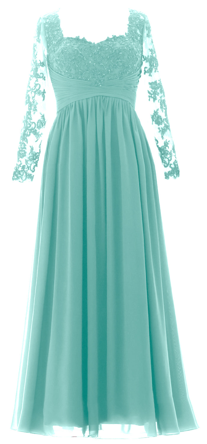 MACloth Damen Kleider für die Brautmutter, Spitze, formelles Abendkleid mit Ärmeln