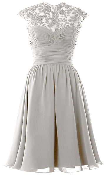 Women High Neck Cap Sleeve Lace Short Bridesmaid Dress Wedding Party Ball Gown