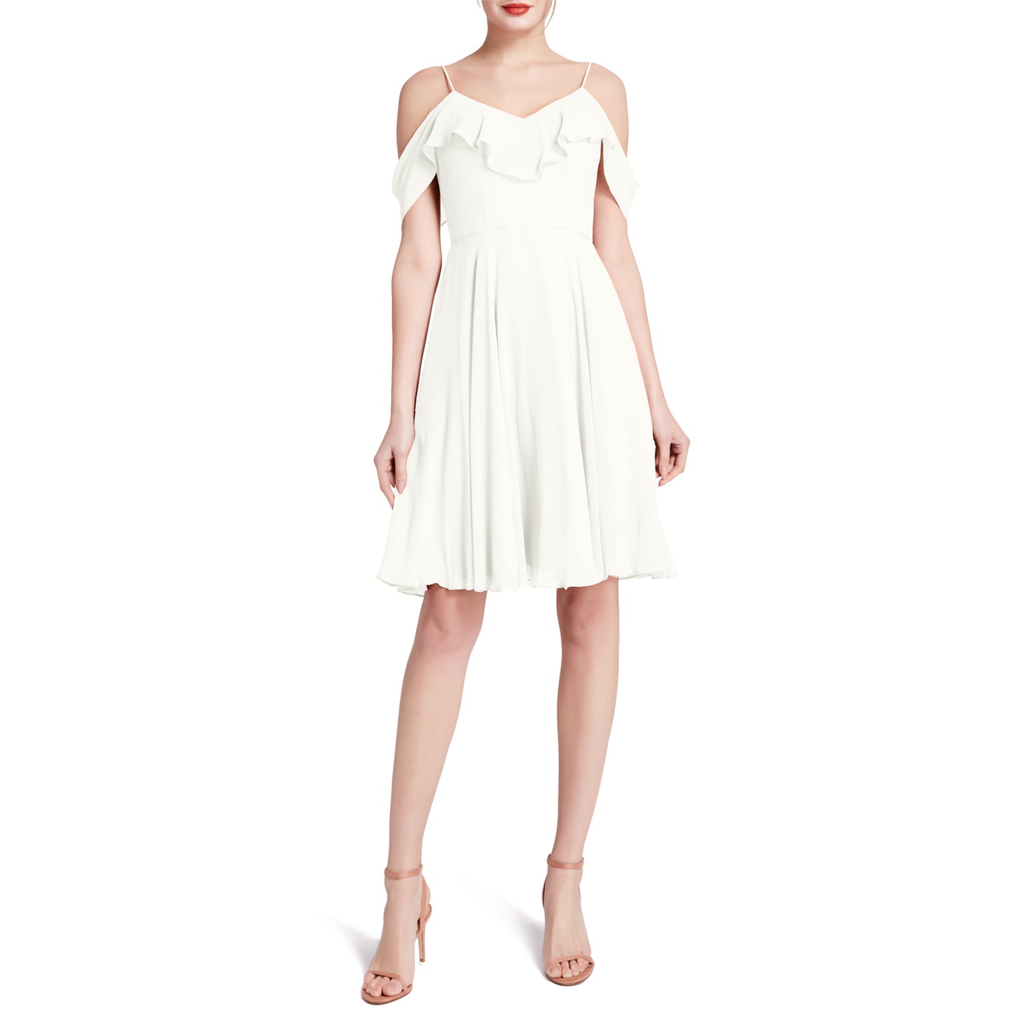 MACloth Damen-Kleid mit kalten Schultern und Rüschen, kurz, für Hochzeit, Party, Brautjungfern