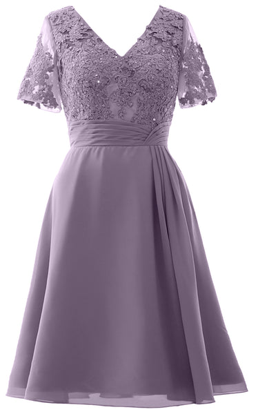 MACloth Women Knee Length Mother of Bride Dresses Short Sleeves Wedding