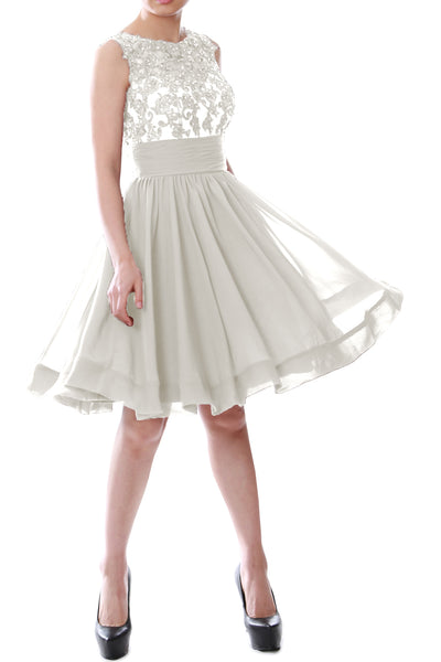 MACloth Women Beaded Lace Chiffon Short Prom Formal Dress Cocktail Party Gown