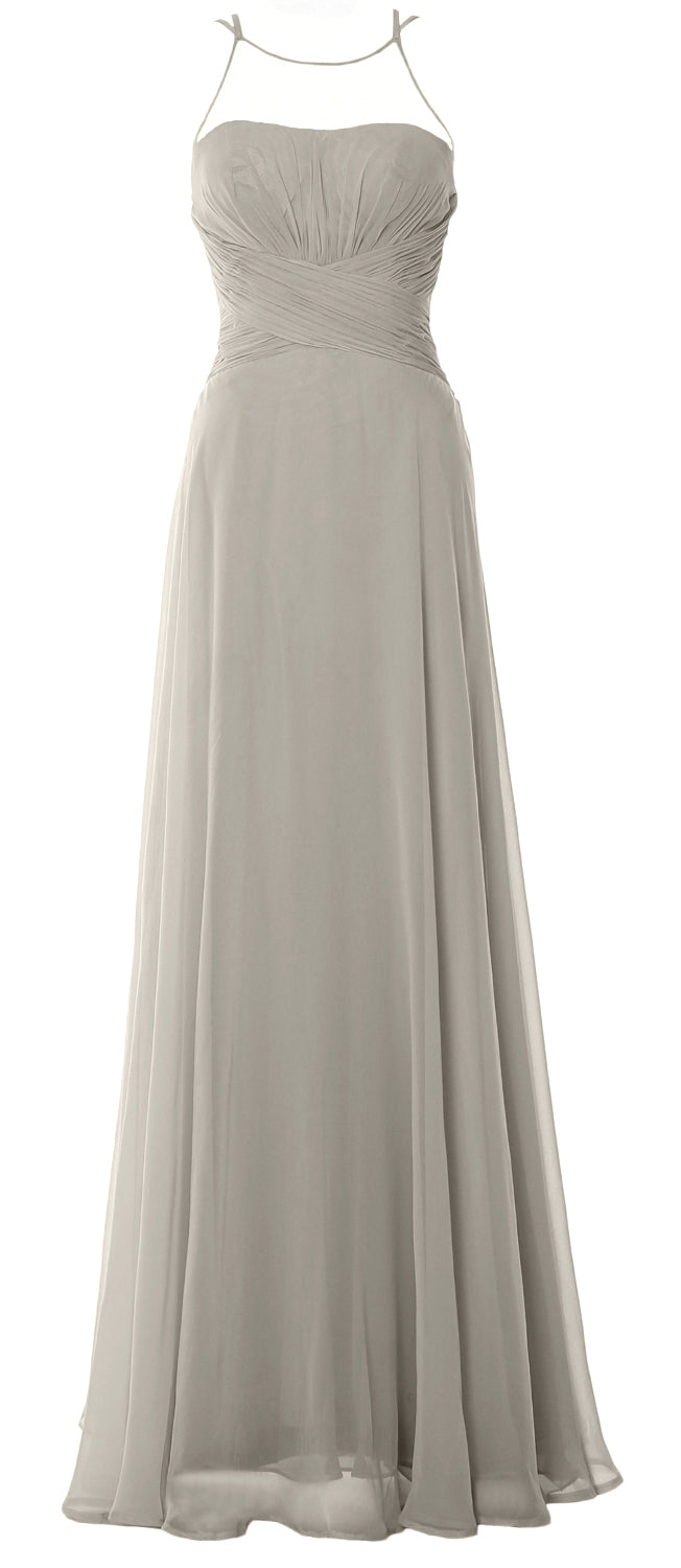 MACloth Damen Neckholder Langes Brautjungfernkleid Chiffon Schlichtes Ballkleid Formales Kleid