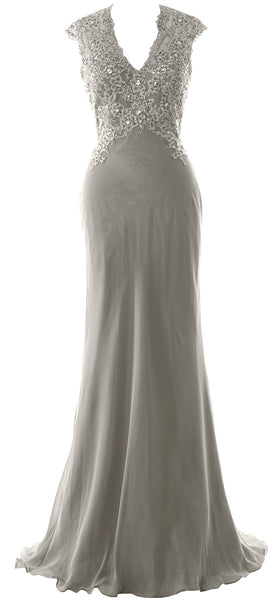 MACloth Women Mother of Bride Dresses Mermaid V Neck Lace Evening Formal Gown
